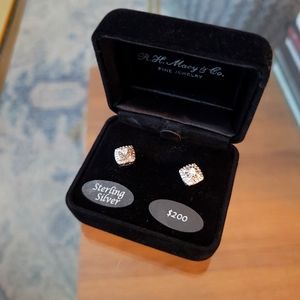 NWT Sterling Silver Earrings Studs Cushion Cut